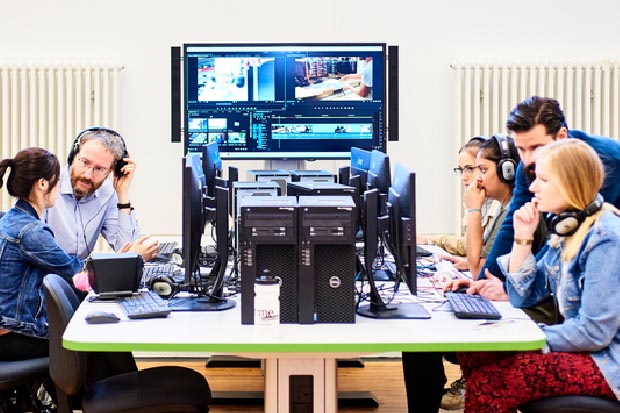 Newcastle University students working at computers 